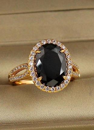 Кільце xuping jewelry камея із чорним каменем золотисте