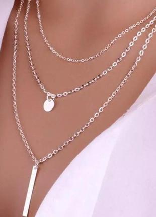 Многослойная цепочка с подвесками серебро колье ожерелье6 фото