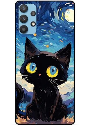 Силиконовый бампер чехол для samsung a32 котик звездная ночь ван гог