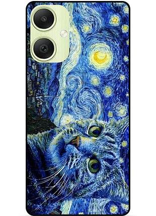 Силиконовый бампер чехол для samsung a06 с рисунком кошечка ван гог звездная ночь