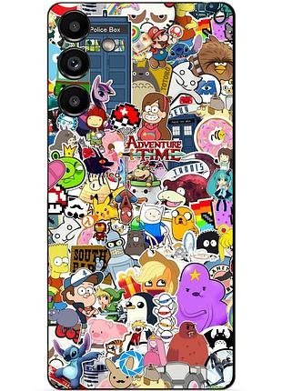Силиконовый бампер чехол для samsung m14 с рисунком стикеры мультяшки гравити фолз футурама марио