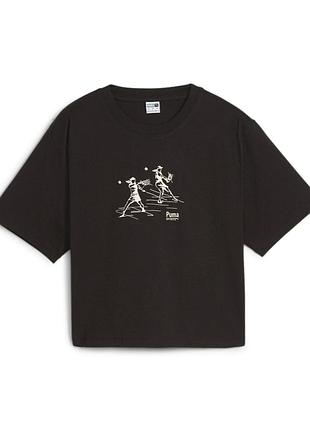 Футболка женская puma team relaxed tee черного цвета, размер s, оригинал