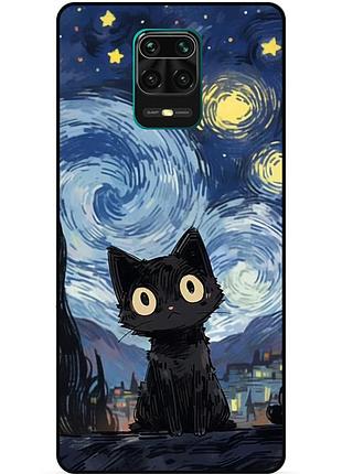 Силиконовый бампер чехол для xiaomi redmi note 9s с рисунком котик ван гог звездная ночь