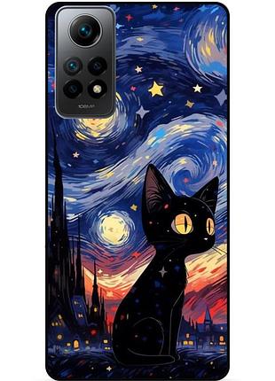 Силиконовый бампер чехол для xiaomi redmi note 11 pro с рисунком котик звездная ночь ван гог