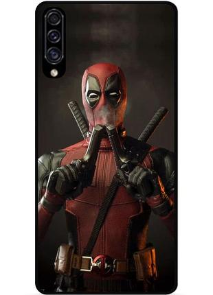 Силиконовый бампер чехол для samsung a30 с рисунком дэдпул deadpool