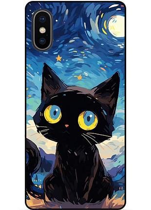 Силіконовий бампер чохол для iphone x 10 котик ван гог зіркова ніч