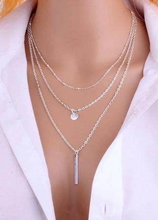 Многослойная цепочка с подвесками серебро колье ожерелье4 фото