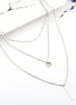 Многослойная цепочка с подвесками серебро колье ожерелье5 фото
