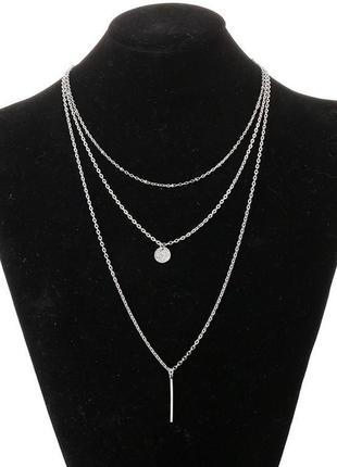Многослойная цепочка с подвесками серебро колье ожерелье2 фото