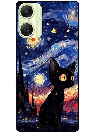 Силиконовый бампер чехол для samsung a06 с рисунком котик звездная ночь ван гог