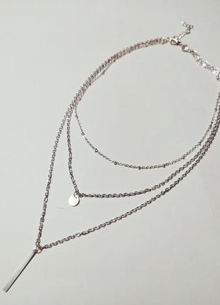 Многослойная цепочка с подвесками серебро колье ожерелье9 фото