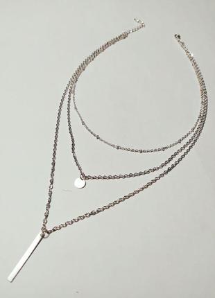 Многослойная цепочка с подвесками серебро колье ожерелье10 фото
