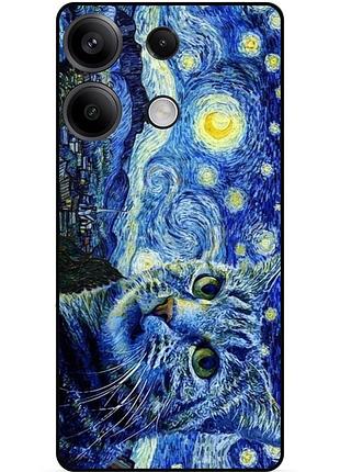 Силіконовий бампер чохол для infinix smart 7 hd з малюнком кішка зіркова ніч ван гог