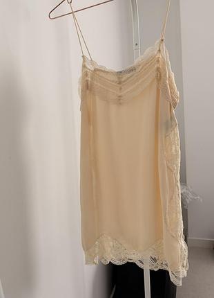 Топ у білизняному стилі з мереживом zara woman xs ecru | 5107/297/712