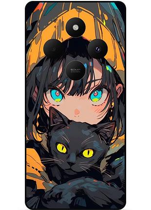 Силиконовый бампер чехол для oppo reno 12f с рисунком аниме котик