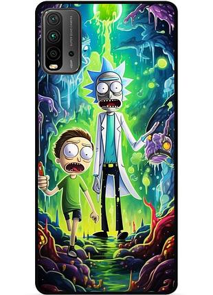 Силиконовый чехол бампер для xiaomi redmi 9t с рисунком рик и морти rick and morty