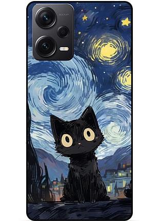 Силіконовий бампер чохол для xiaomi redmi note 12 pro 5g з малюнком котик ван гог зіркова ніч