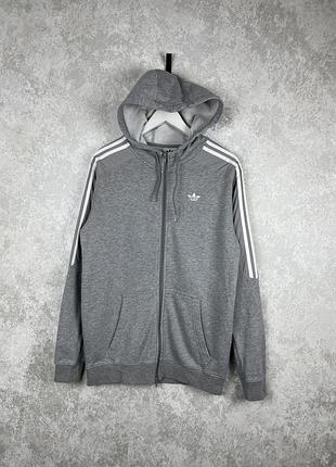 Чоловіча adidas originals 3-stripes full-zip hoodie original, бавовна, сірий колір, розмір м