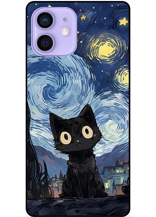 Силиконовый бампер чехол для iphone 11 с рисунком котик ван гог звездная ночь
