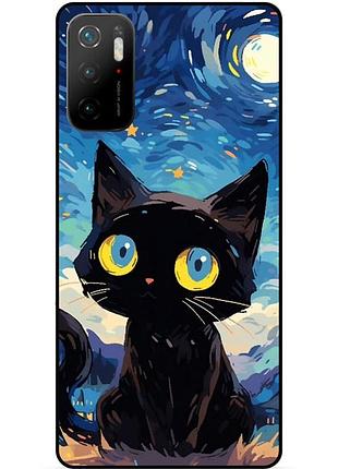 Силиконовый бампер чехол для xiaomi poco m3 pro котик звездная ночь ван гог