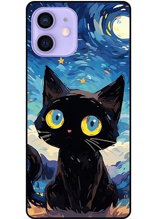 Силіконовий бампер чохол для iphone 12 mini котик ван гог зіркова ніч