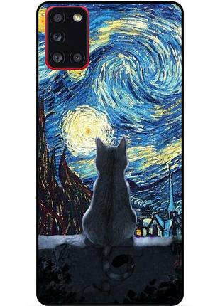 Силіконовий бампер чохол для samsung m51 з малюнком кішка зіркова ніч ван гог