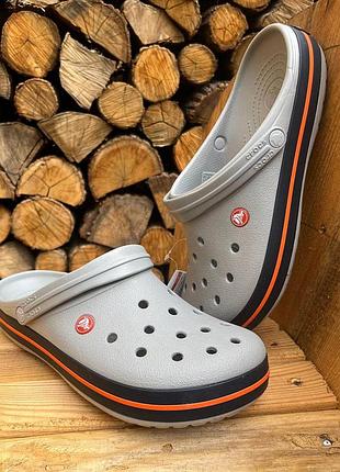 Супер сабо крокс crocs crocband light grey navy серые 3