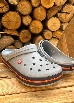 Супер сабо крокс crocs crocband light grey navy серые 4
