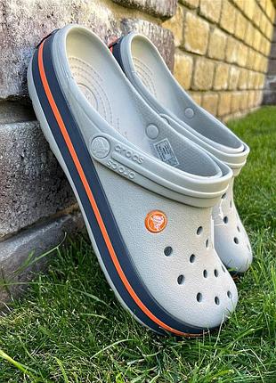 Супер сабо крокс crocs crocband light grey navy серые 2