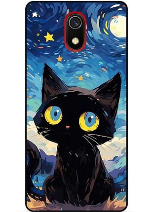 Силиконовый бампер чехол для samsung j6 plus котик звездная ночь ван гог