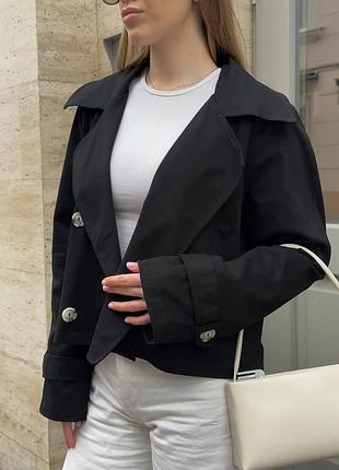 Короткий чорний плащ чорний тренч короткий тренч чорного кольору чорний плащ чорний тренч