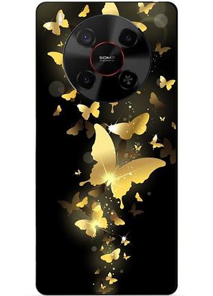 Чехол силиконовый бампер для zte nubia v70 max с рисунком золотые бабочки мотыльки