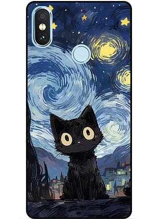 Силиконовый бампер чехол для xiaomi mi a2 с рисунком котик ван гог звездная ночь