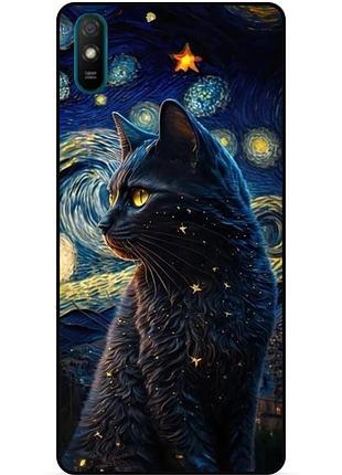 Силіконовий бампер чохол для zte blade a51 lite з малюнком кішка ван гог зіркова ніч