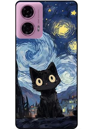 Силиконовый бампер чехол для motorola moto g85 5g с рисунком котик ван гог звездная ночь