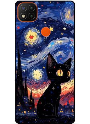 Силиконовый бампер чехол для xiaomi redmi 9c с рисунком котик звездная ночь ван гог