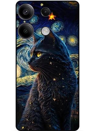 Силіконовий бампер чохол для infinix smart 7 hd з малюнком кішка ван гог зіркова ніч
