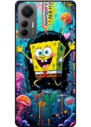 Силиконовый чехол бампер для xiaomi 12 lite с картинкой sponge bob губка боб