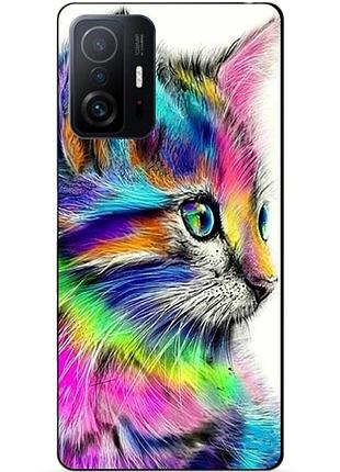 Чехол силиконовый бампер для xiaomi 11t с рисунком акварельный кот