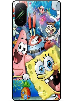 Силиконовый бампер чехол для xiaomi poco f7 с рисунком губка боб sponge bob