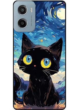 Силиконовый бампер чехол для motorola moto g05 котик звездная ночь ван гог