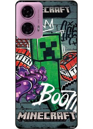Силиконовый чехол бампер для motorola moto g24 power с рисунком крипер майнкрафт minecraft