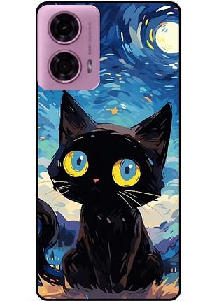 Силиконовый бампер чехол для motorola moto g85 5g котик звездная ночь ван гог