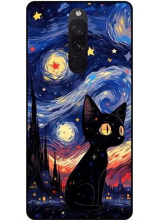 Силіконовий бампер чохол для xiaomi mi 9t / mi 9t pro з малюнком котик зіркова ніч ван гог