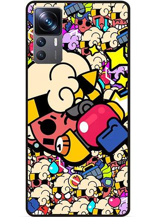 Силиконовый бампер чехол для xiaomi 12t pro стикеры бравл мэг brawl