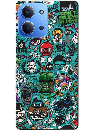 Чехол силиконовый бампер для xiaomi redmi 15c с рисунком стикеры