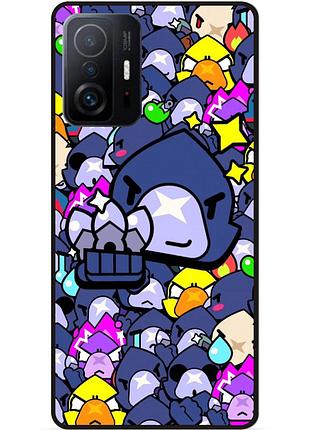 Силиконовый бампер чехол для xiaomi 11t pro стикеры бравл ворон brawl