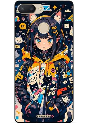 Силиконовый бампер чехол для xiaomi redmi 6 с рисунком котики аниме