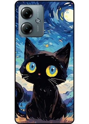 Силиконовый бампер чехол для motorola moto g14 котик звездная ночь ван гог