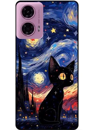 Силиконовый бампер чехол для motorola moto g85 5g с рисунком котик звездная ночь ван гог